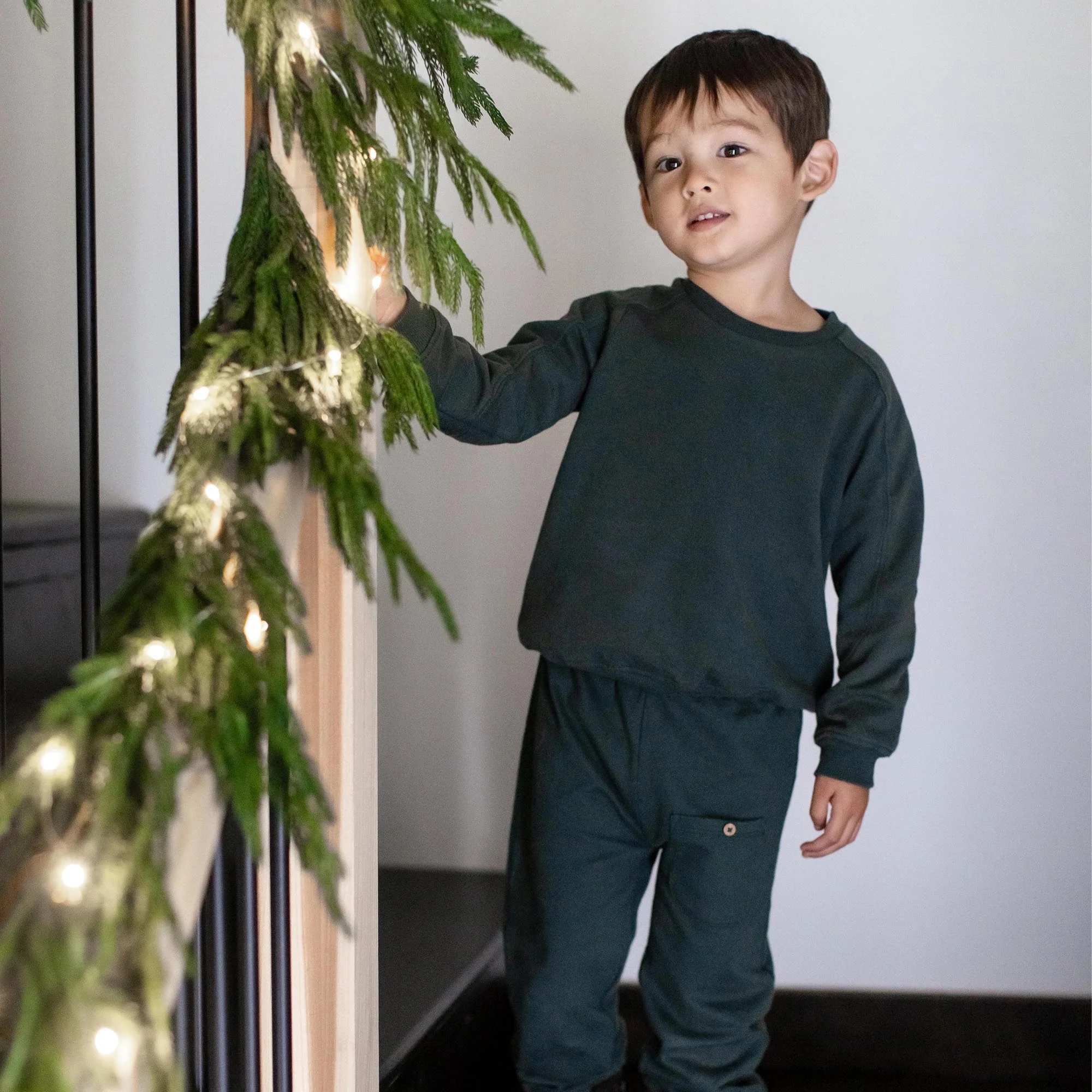 Acid Wash Sweatshirt & Pants Set - Zucchini Green - Image 2