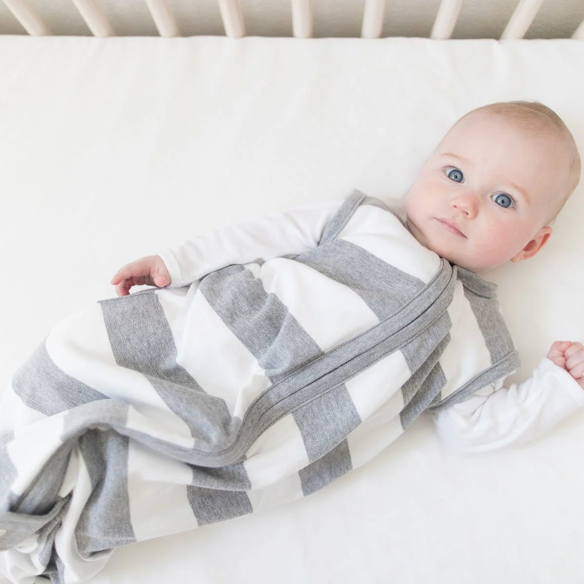 Rugby Stripe Organic Beekeeper™ Wearable Baby Blanket - Heather Grey - Image 3
