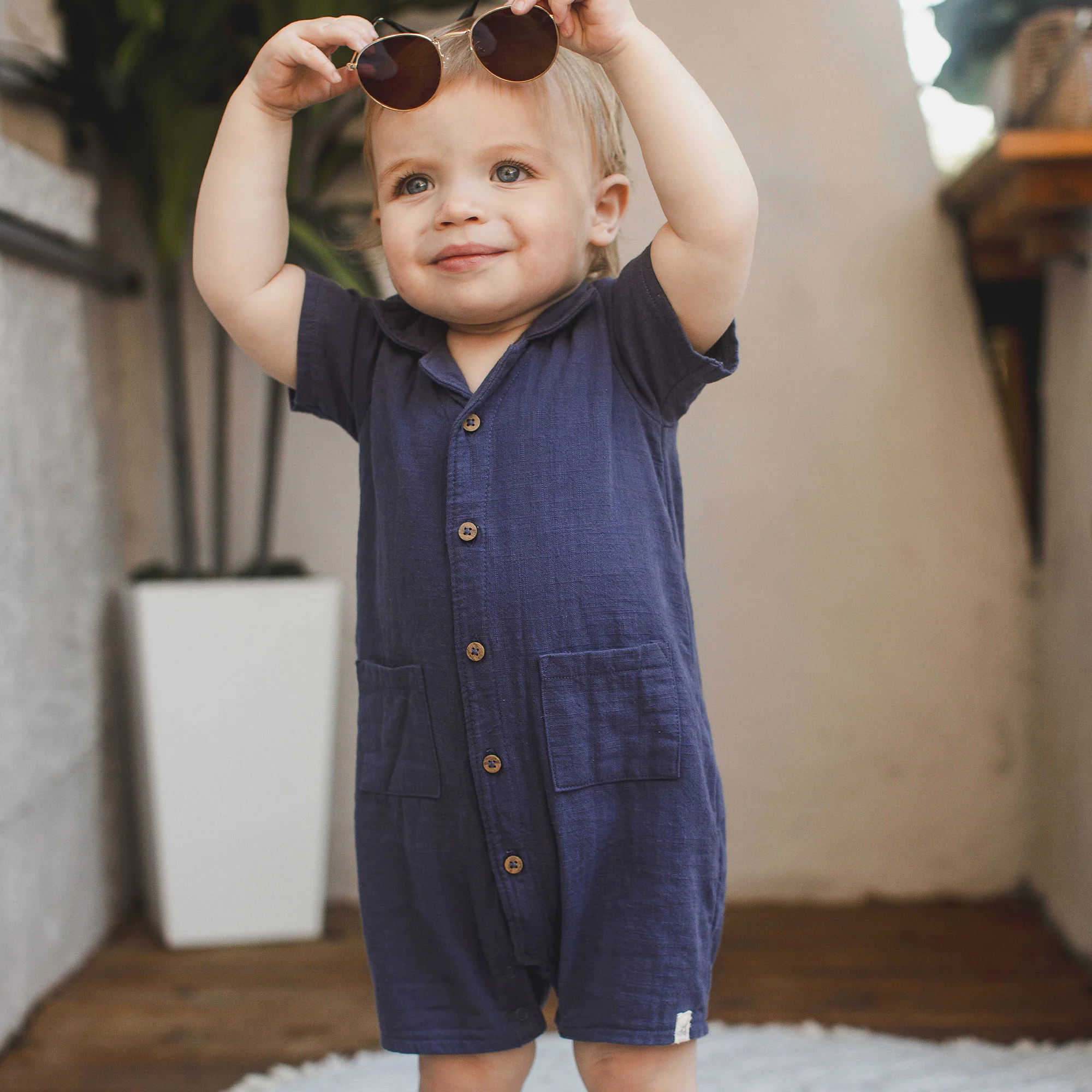 Check Gauze Baby Boy Romper - Image 2
