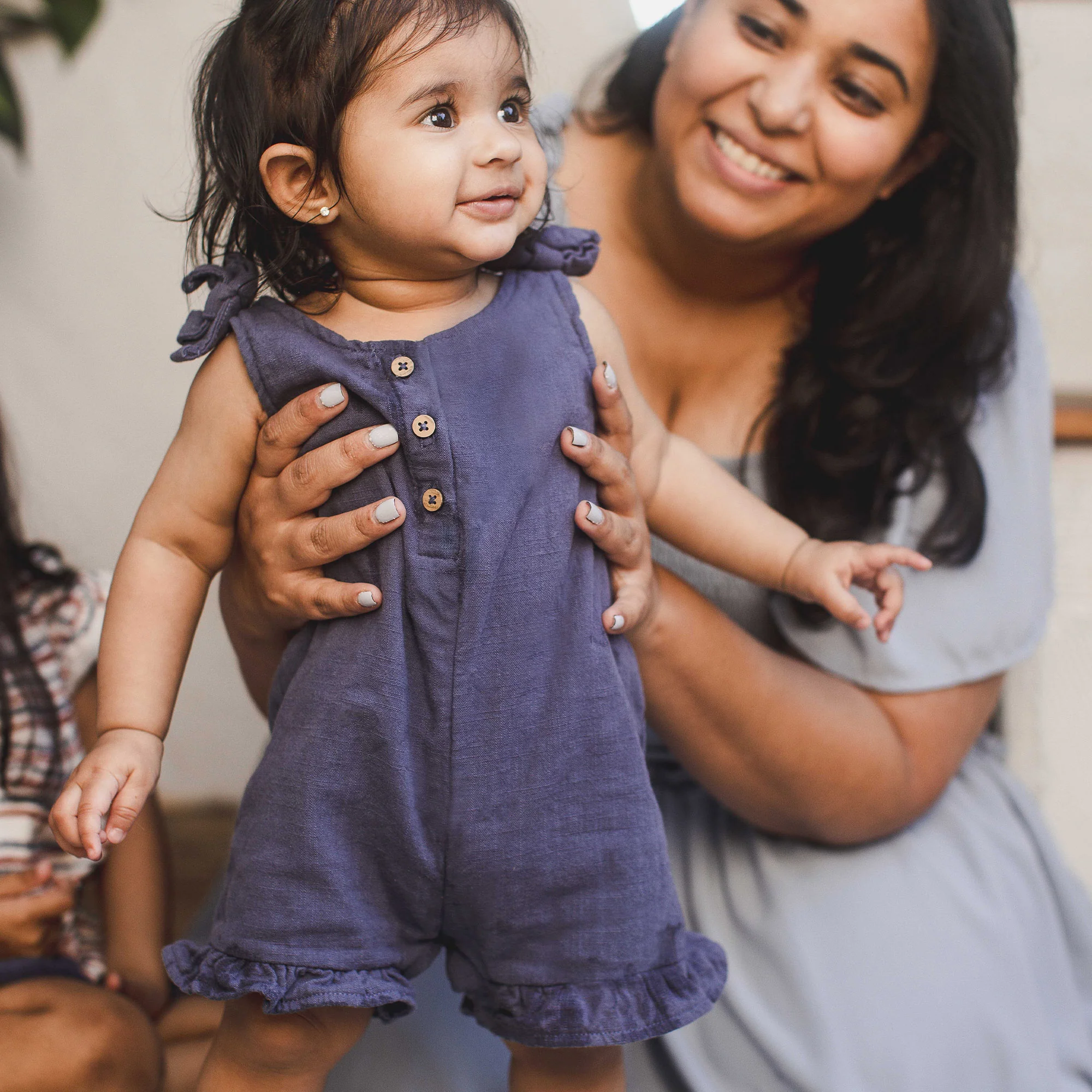 Check Gauze Blue Girl Romper - Blue Smoke - Image 6