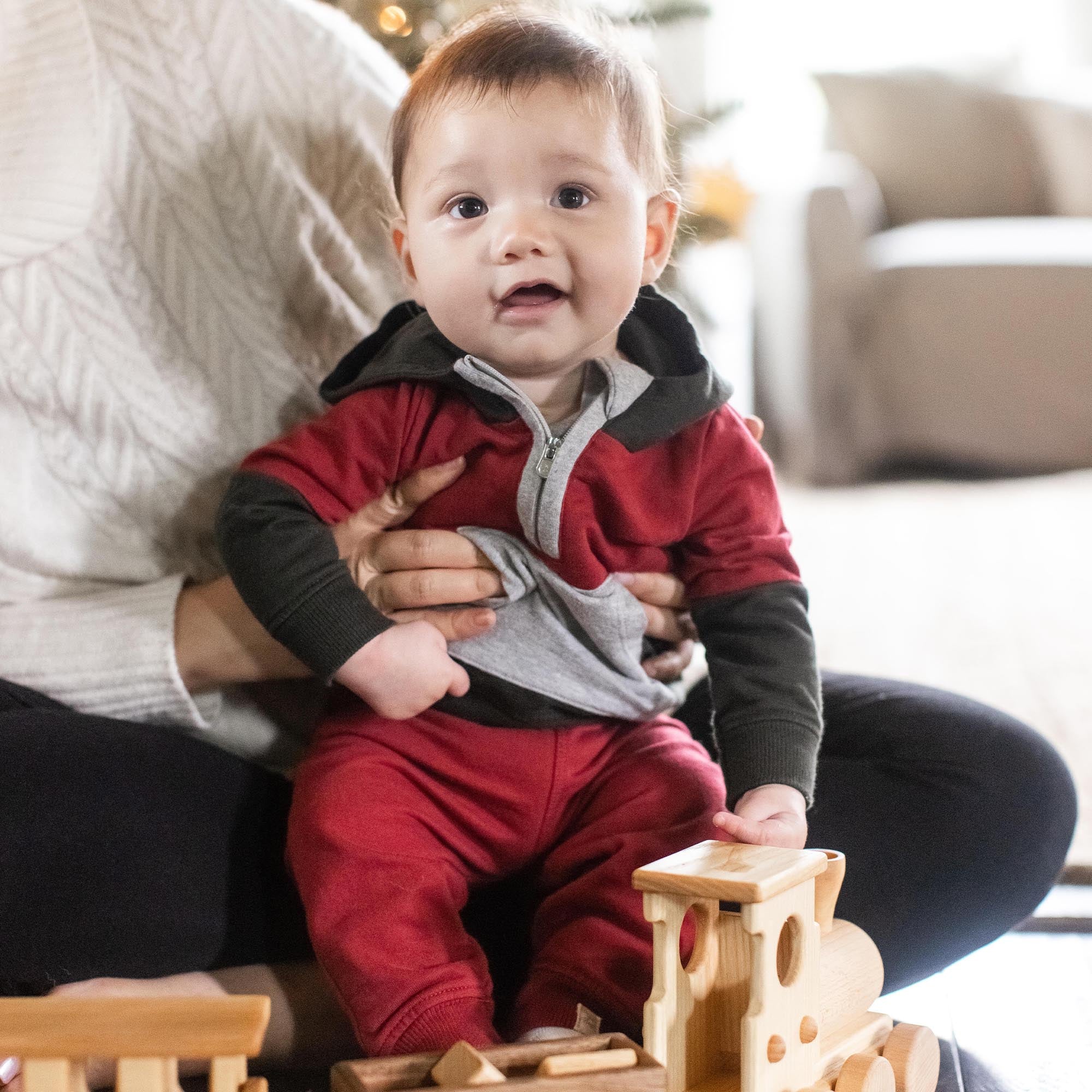 Color Blocked Sweatshirt & Pants Set - Brick Red - Image 5