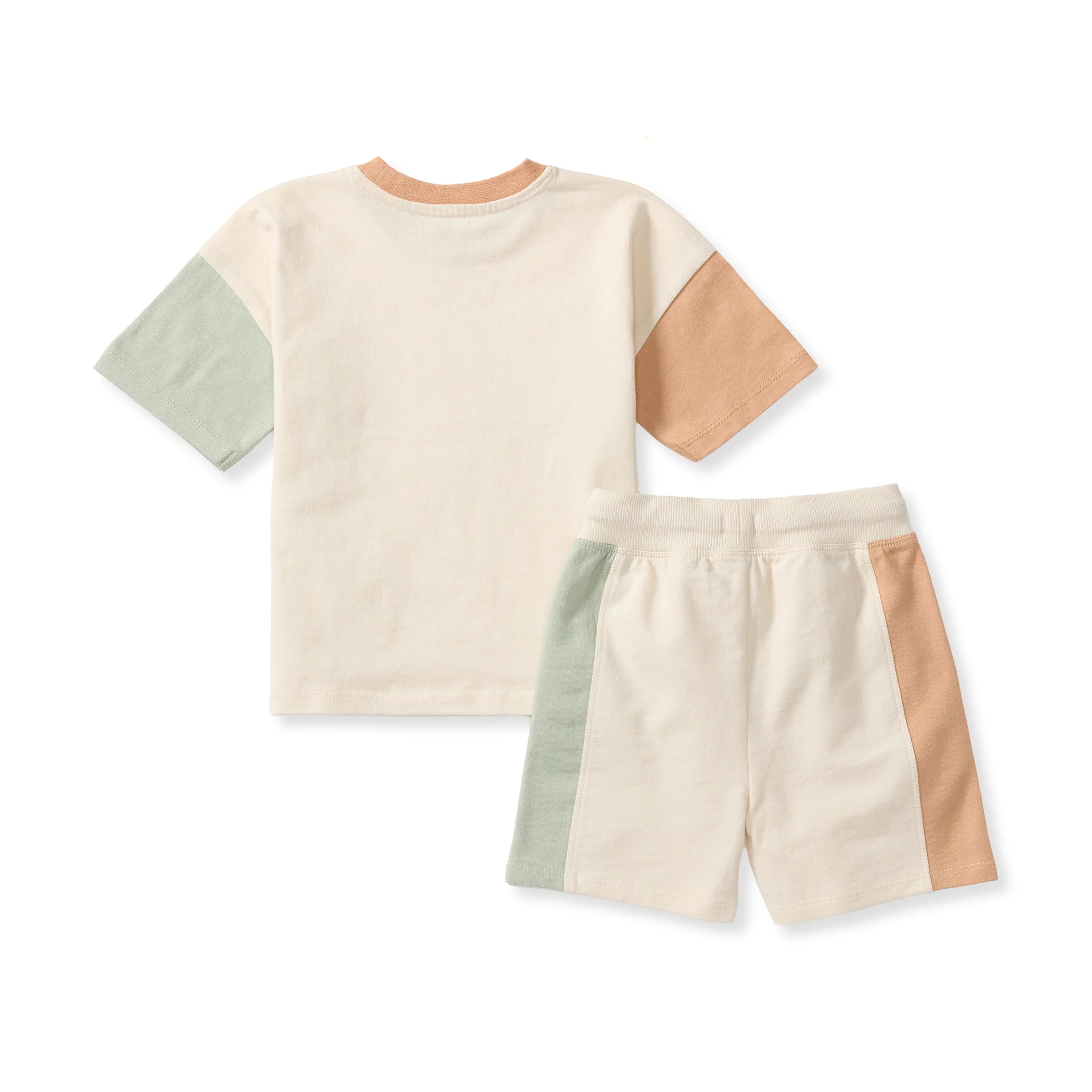 Color Blocked Tee & Shorts Set - Oat Beige - Image 4