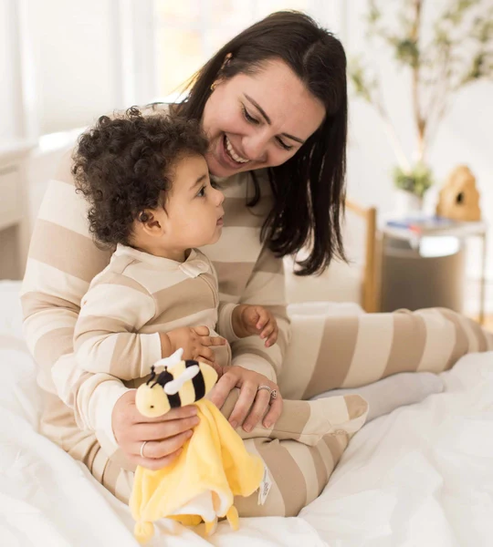 Mommy & Me Rugby Stripe Organic Cotton Pajamas - Oat - Image 4