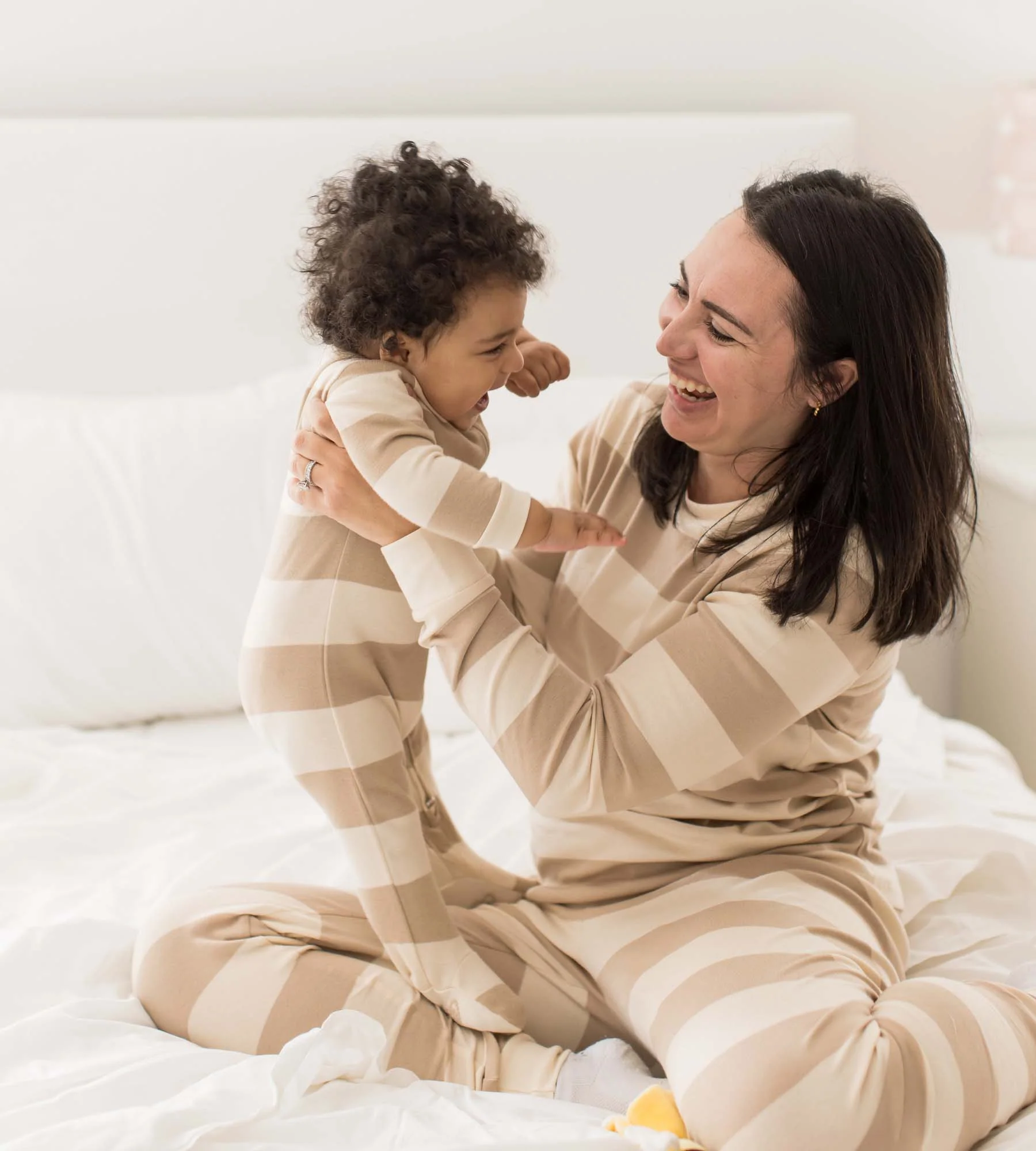Mommy & Me Rugby Stripe Organic Cotton Sleeper - Oat - Image 6