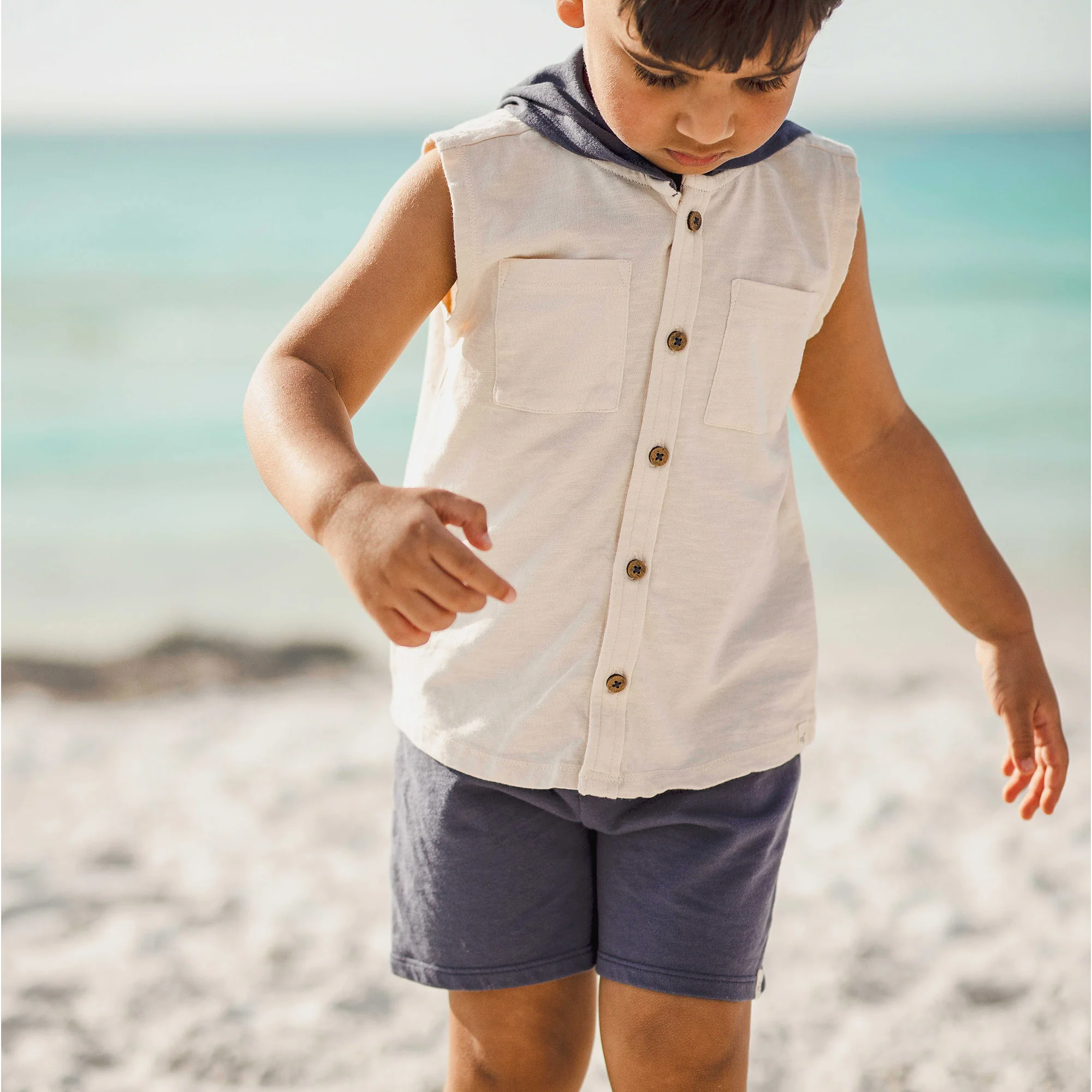 Organic Boy Slub Hooded Sleeveless Shirt & Shorts Set - Image 6