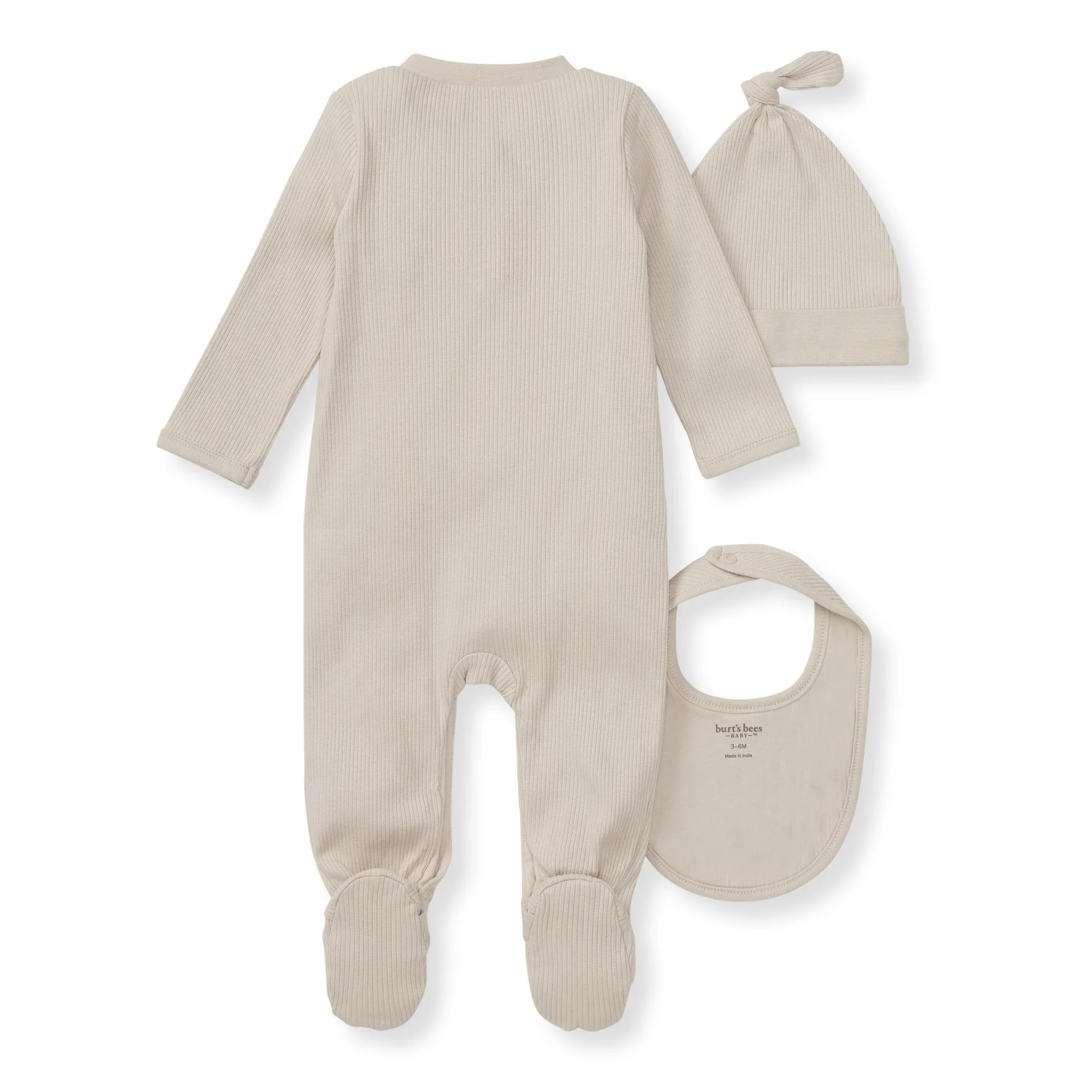 Organic Cotton Jumpsuit, Bib & Hat 3 Piece Set - Limestone - Image 3