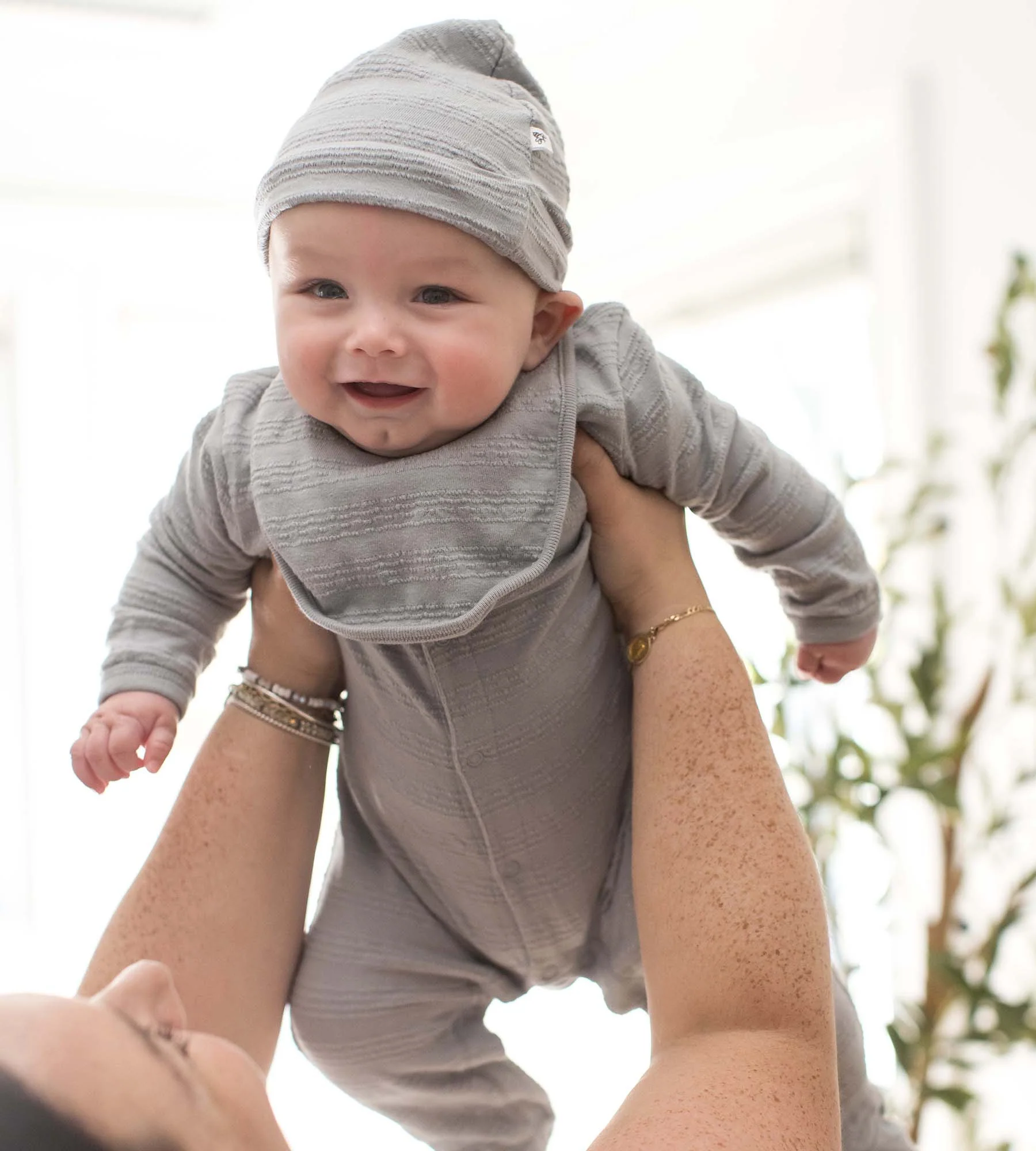 Organic Cotton Jumpsuit, Bib & Hat 3 Piece Set - Quarry - Image 2