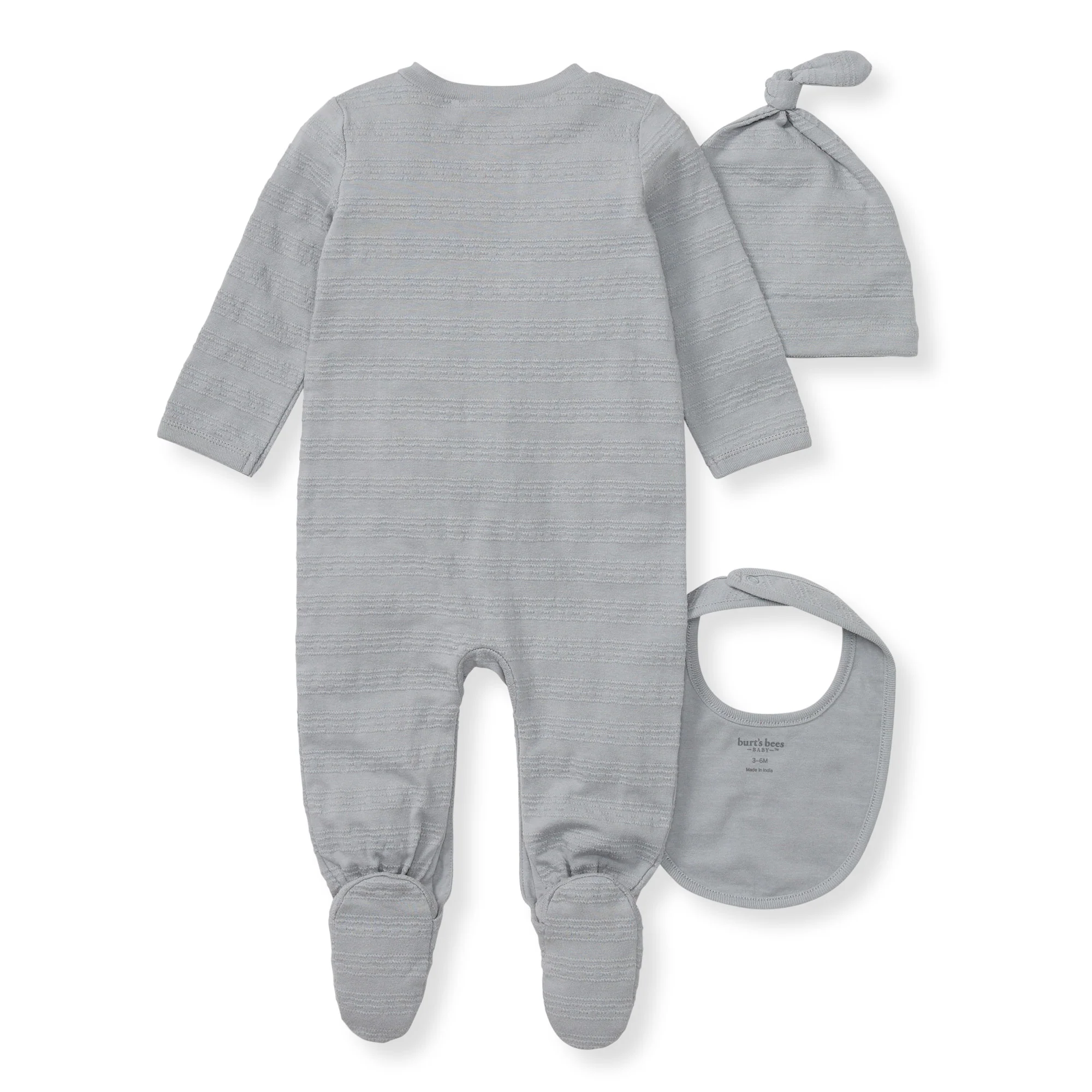 Organic Cotton Jumpsuit, Bib & Hat 3 Piece Set - Quarry - Image 3