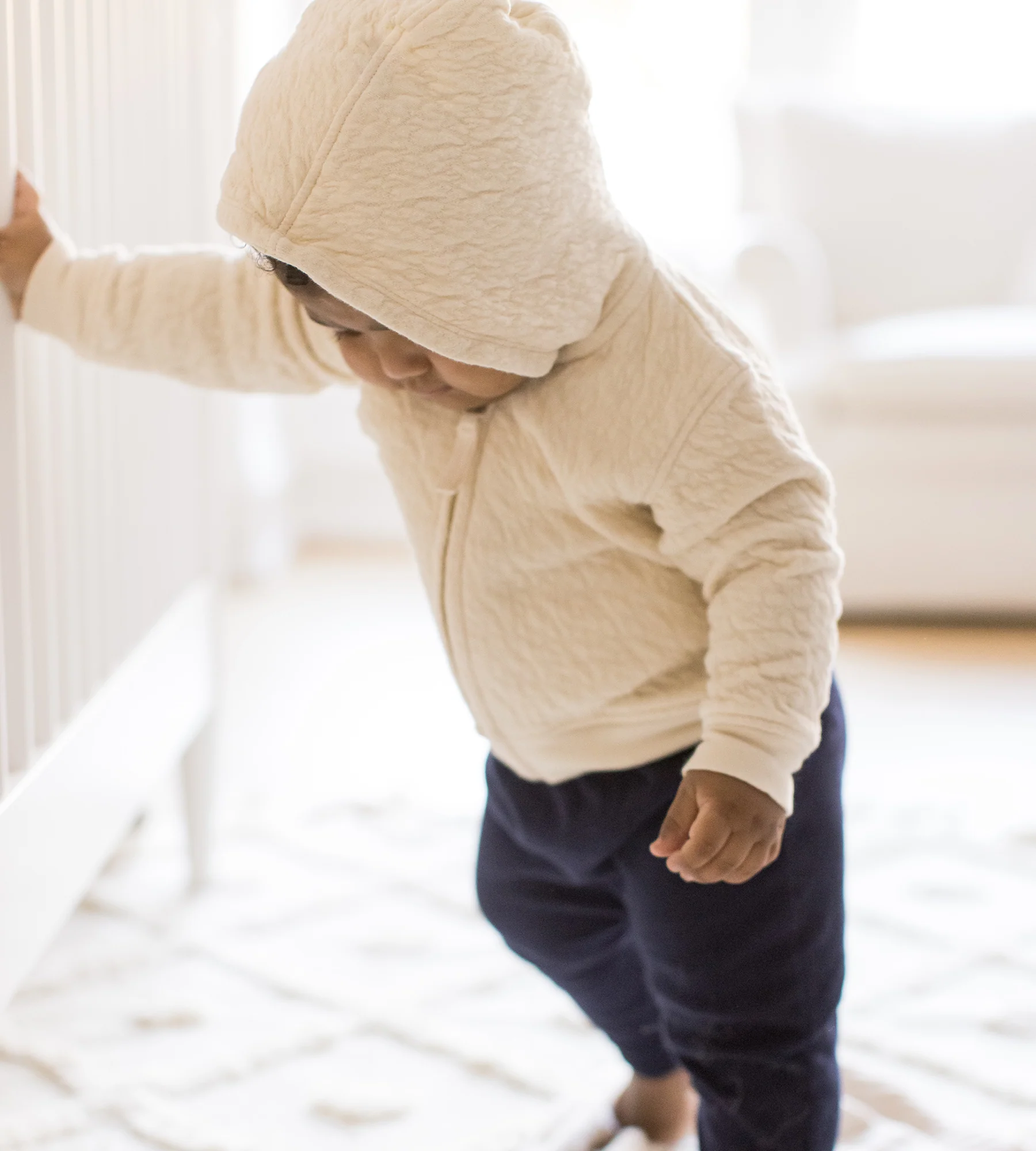 Organic Cotton Quilted Bee Baby Jacket - Oat - Image 5