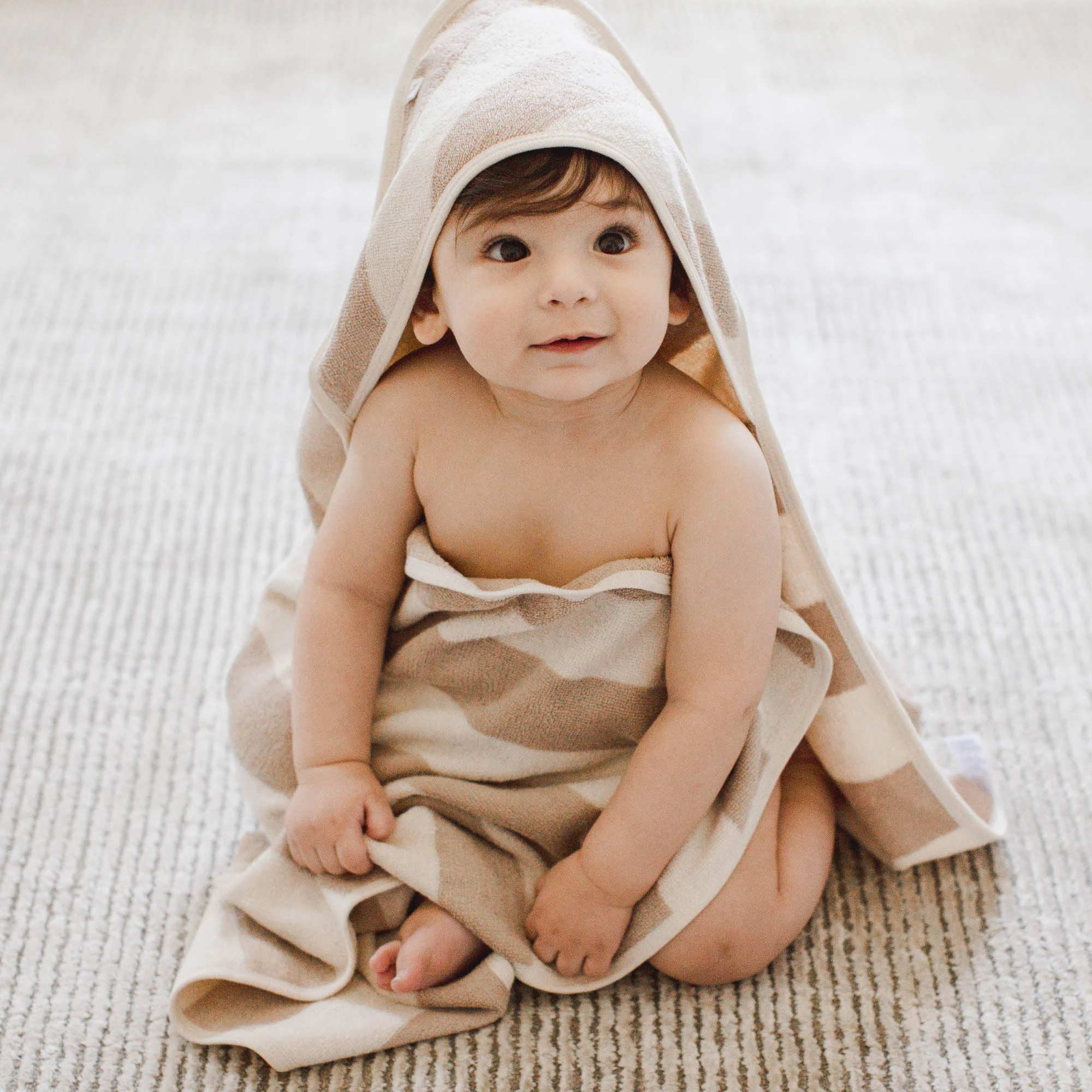 Organic Cotton Rugby Stripe Woven Terry Towel & Washcloth Set - Oat - Image 2