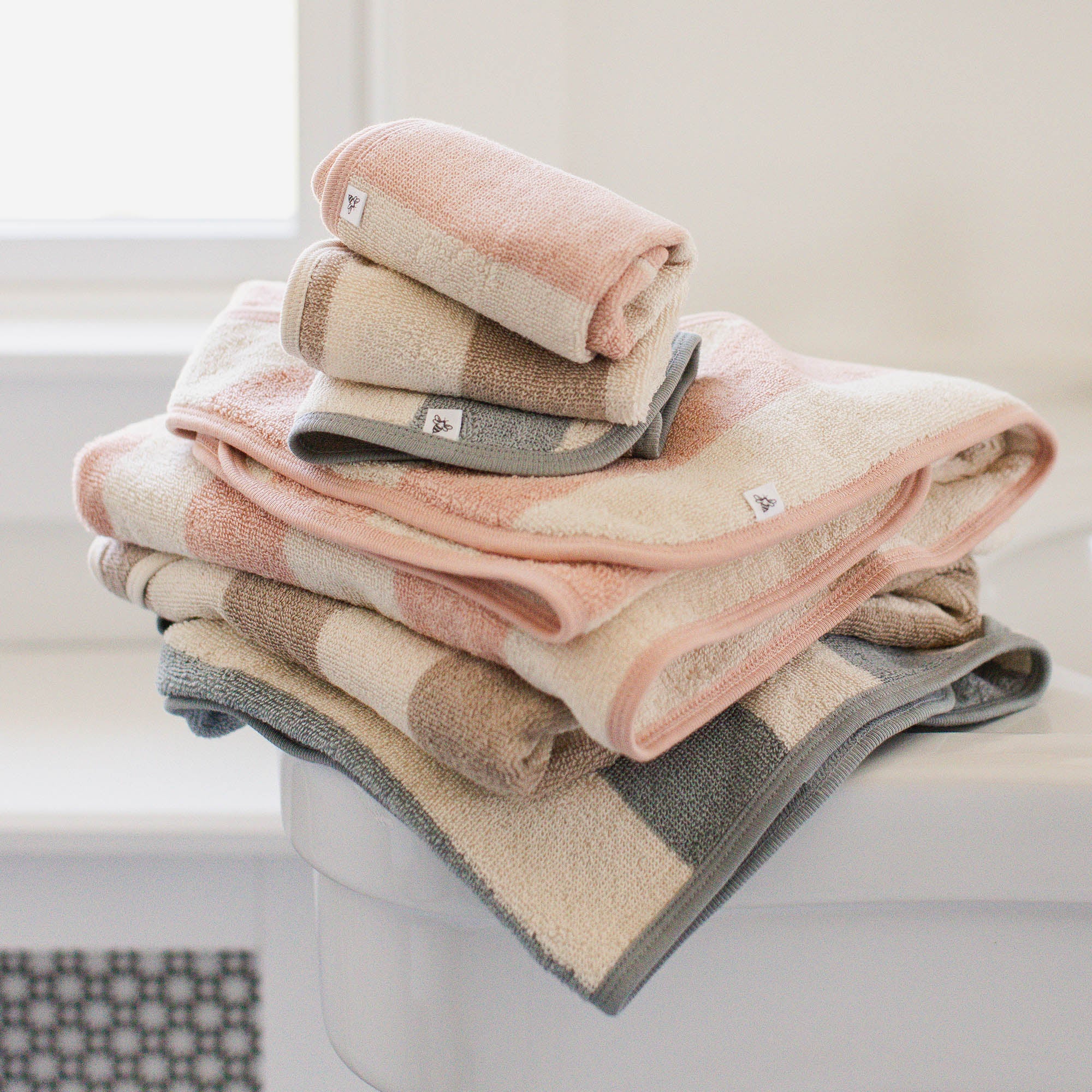 Organic Cotton Rugby Stripe Woven Terry Towel & Washcloth Set - Oat - Image 3