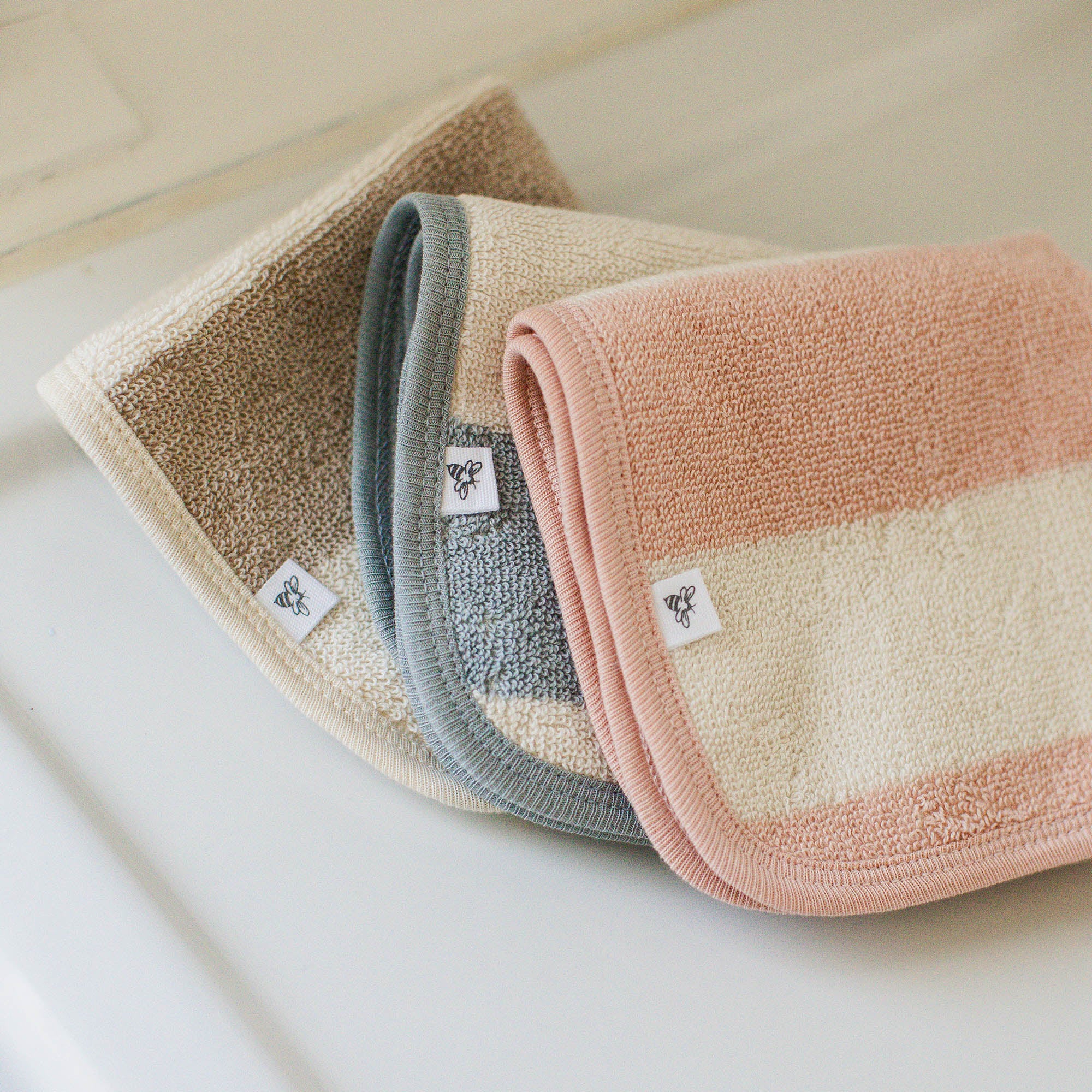Organic Cotton Rugby Stripe Woven Terry Towel & Washcloth Set - Pink Sand - Image 5