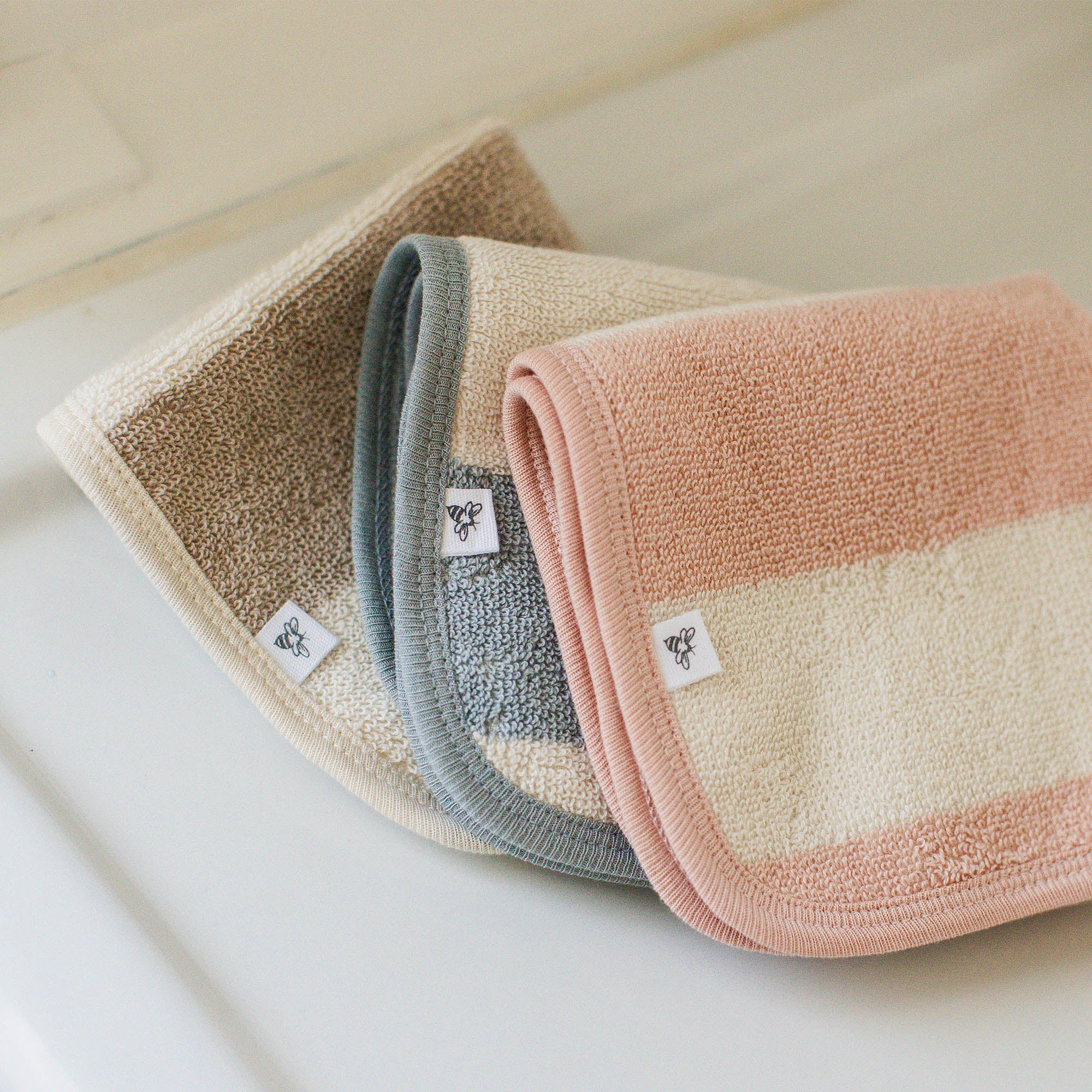 Organic Cotton Rugby Stripe Woven Terry Towel & Washcloth Set - Quarry - Image 5