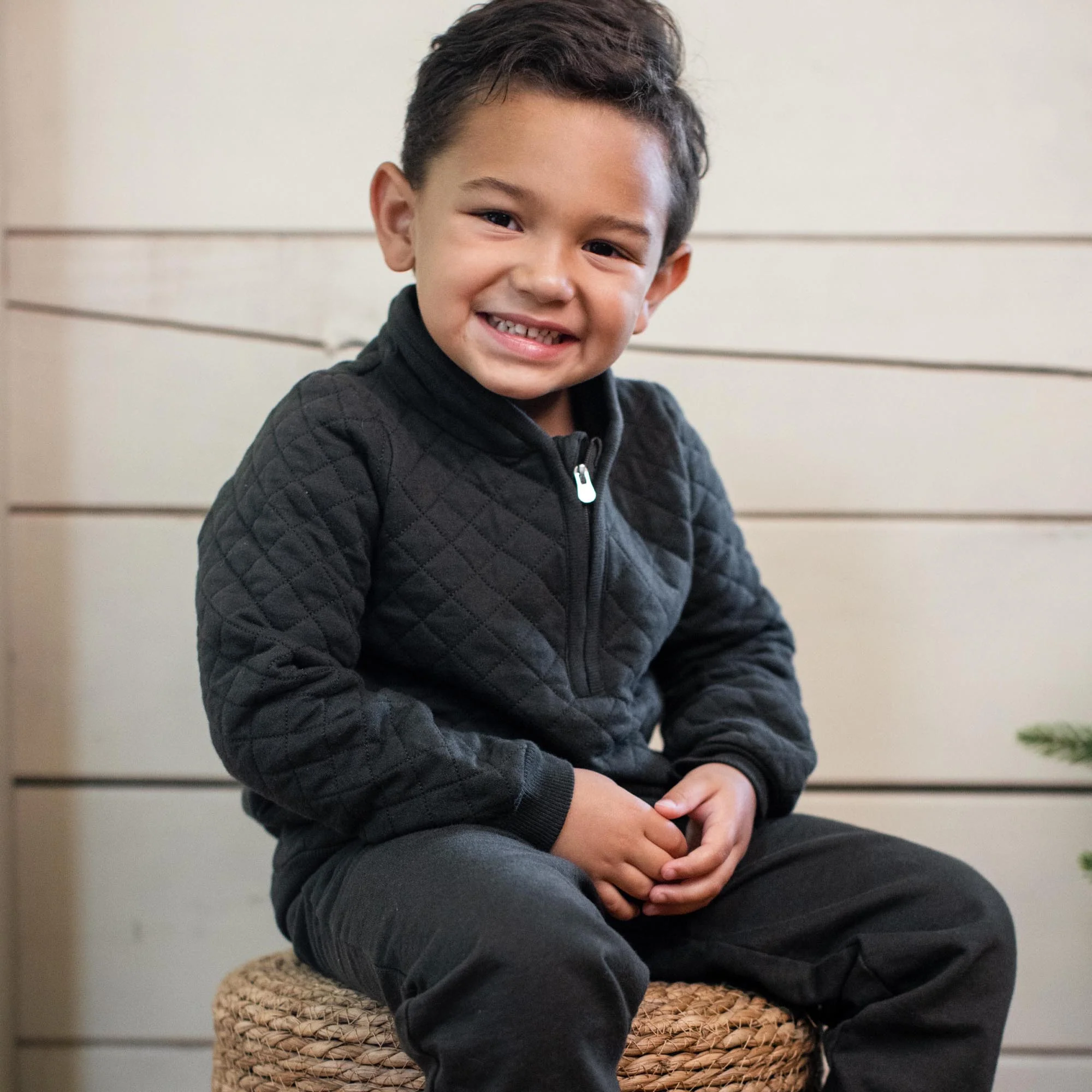 Quilted Organic Cotton Top & Pants Set - Shadow - Image 2