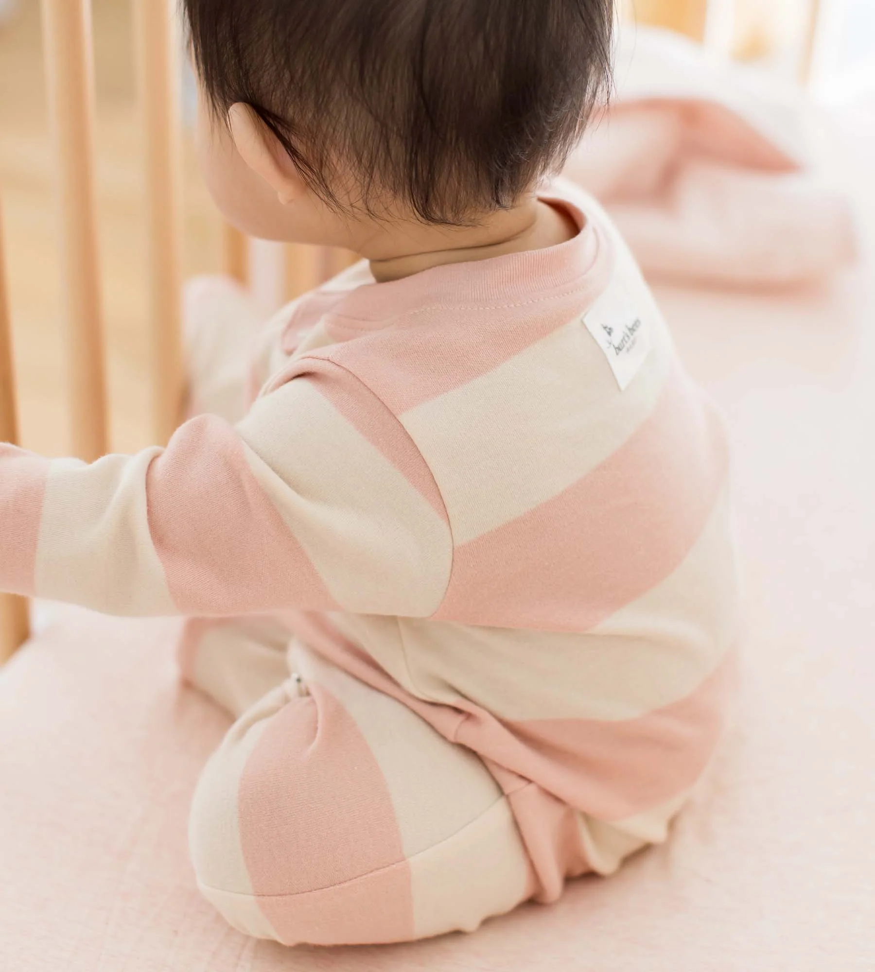 Rugby Stripe Organic Cotton Sleep & Play - Pink Sand - Image 4