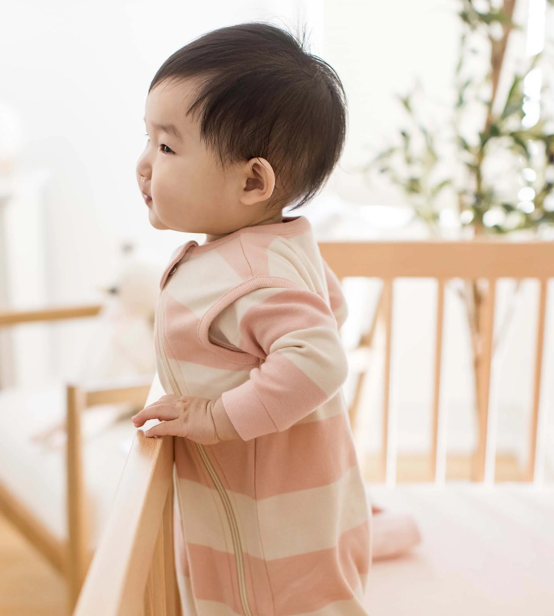 Rugby Stripe Organic Lightweight Beekeeper™ Wearable Baby Blanket - Pink Sand - Image 5