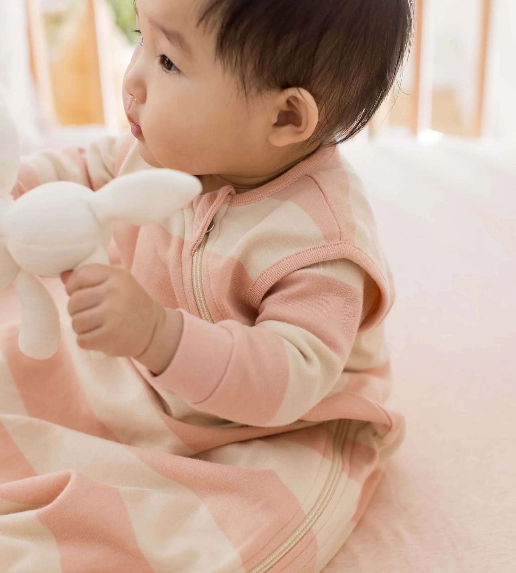 Rugby Stripe Organic Lightweight Beekeeper™ Wearable Baby Blanket - Pink Sand - Image 6