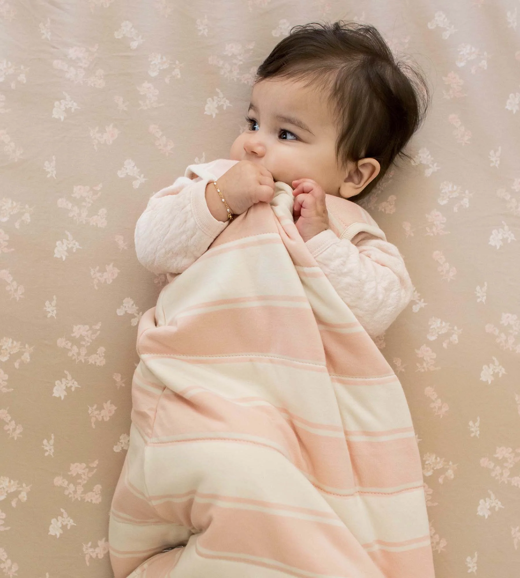 Rugby Stripe Organic Warmer Beekeeper™ Wearable Baby Blanket - Pink Sand - Image 5