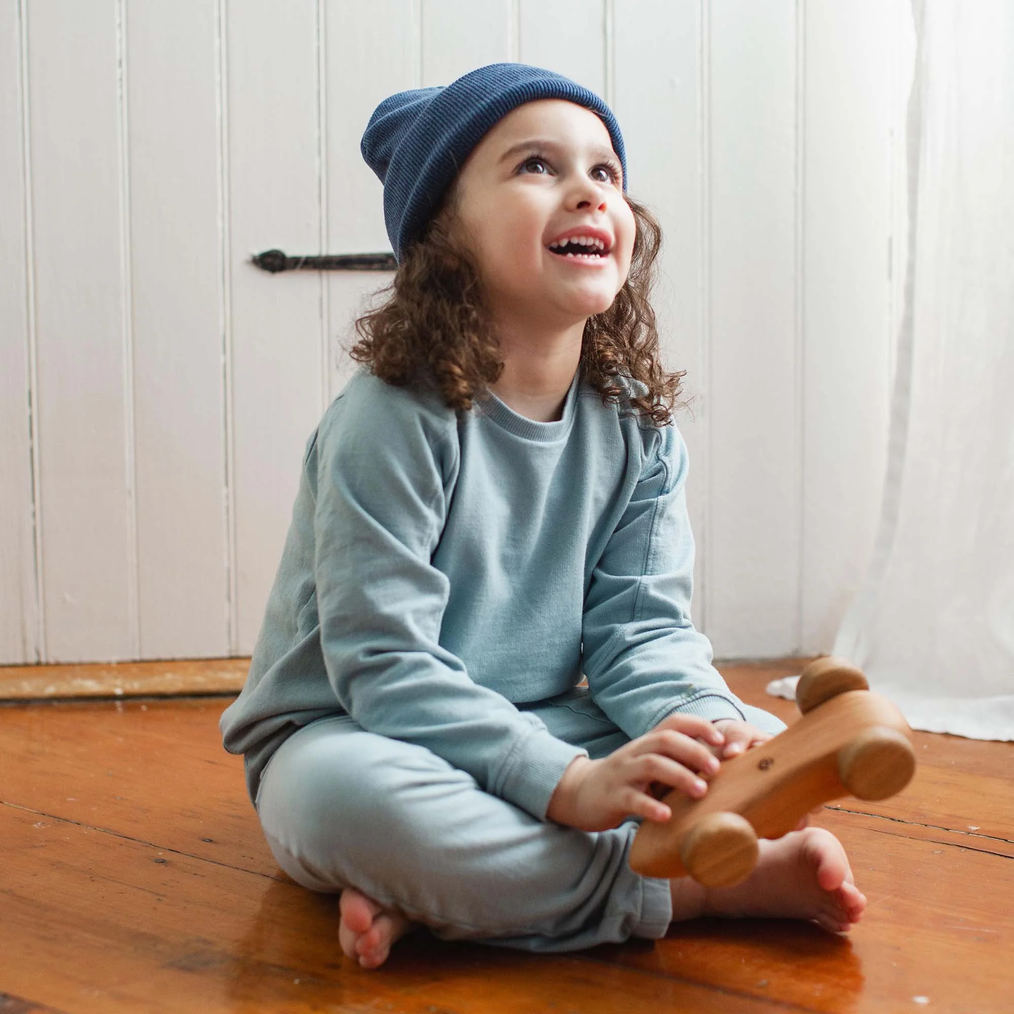 Seamed Organic Blue Sweatshirt & Pants Set - Image 2