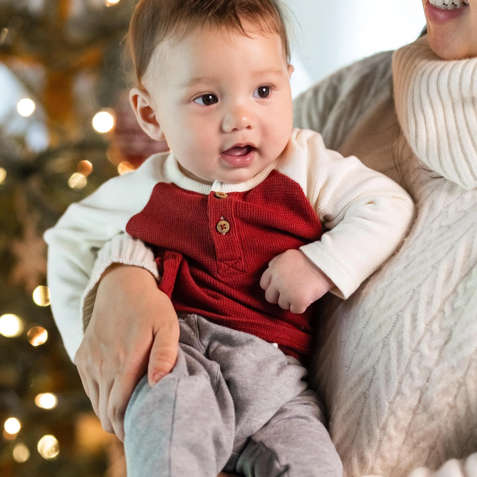 Thermal Organic Boy Tee & Pants Set - Brick Red - Image 2