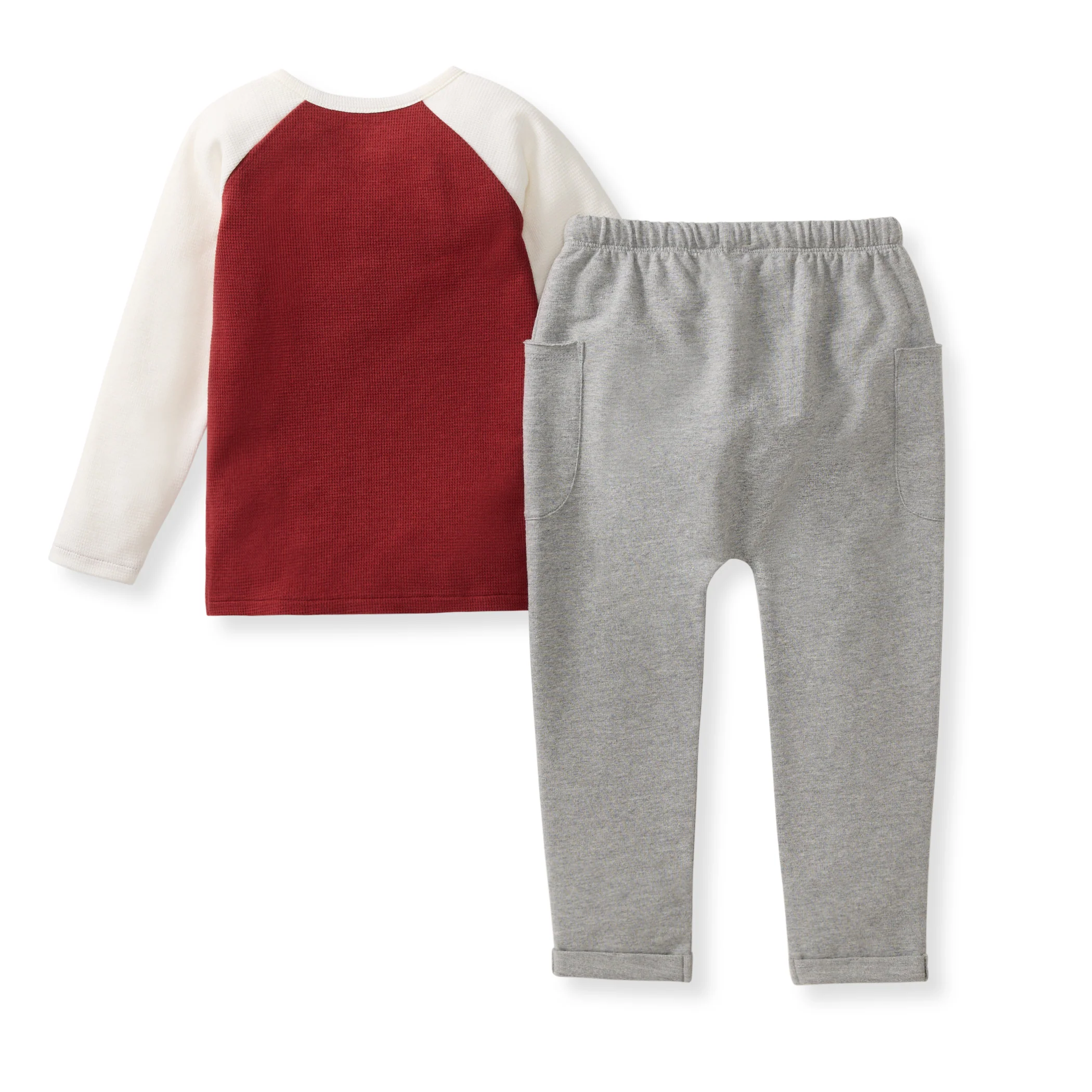 Thermal Organic Boy Tee & Pants Set - Brick Red - Image 3