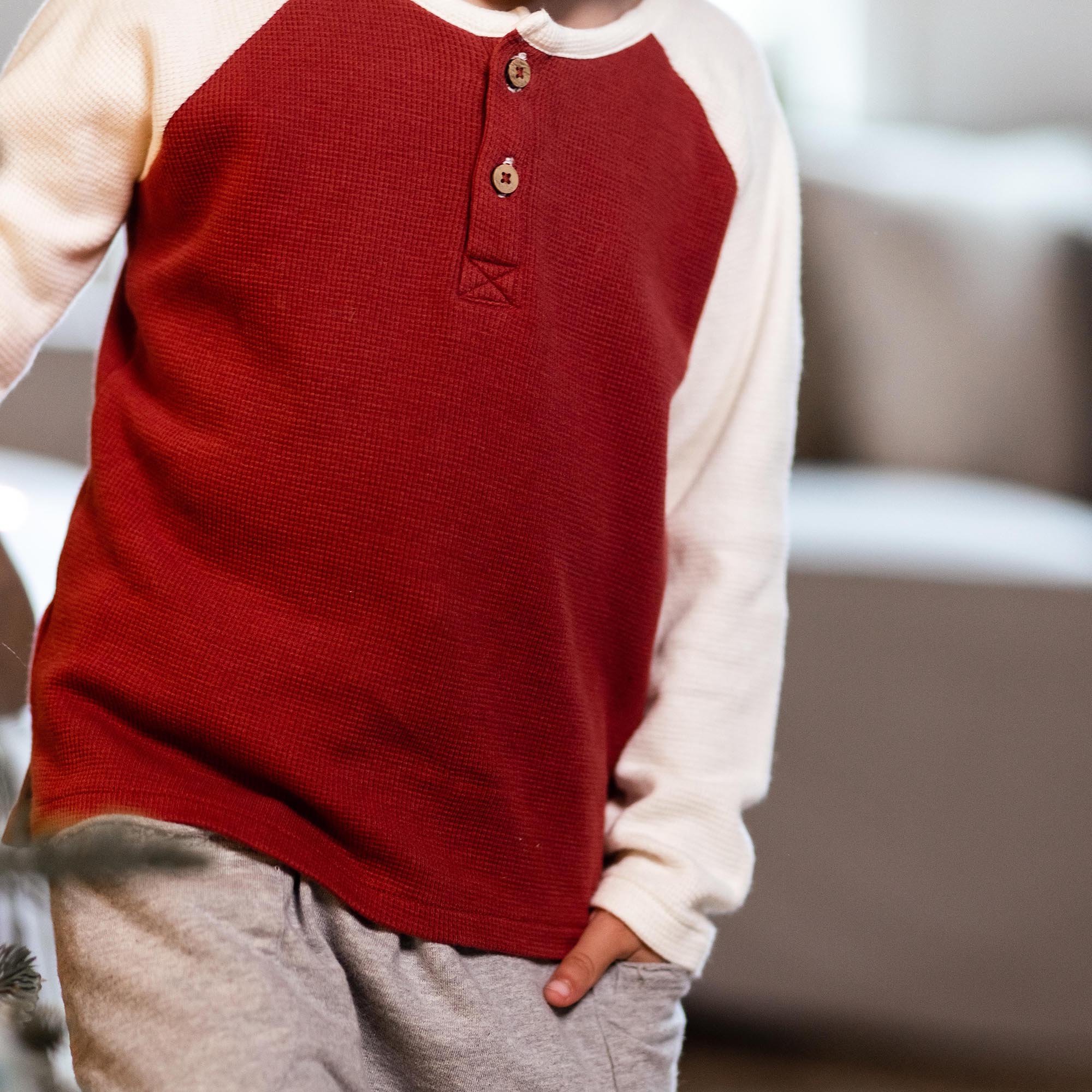 Thermal Organic Boy Tee & Pants Set - Brick Red - Image 7